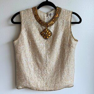 Amazing Iridescent Sequin Top with Jeweled Neckline - Vintage 50's-60's